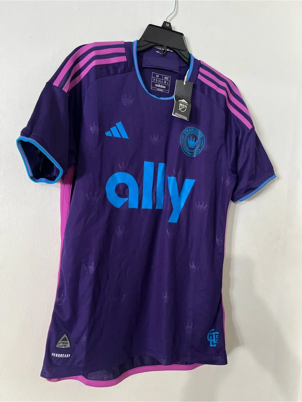 adidas Charlotte FC Purple Jersey with Pink Stripes and Blue Accents